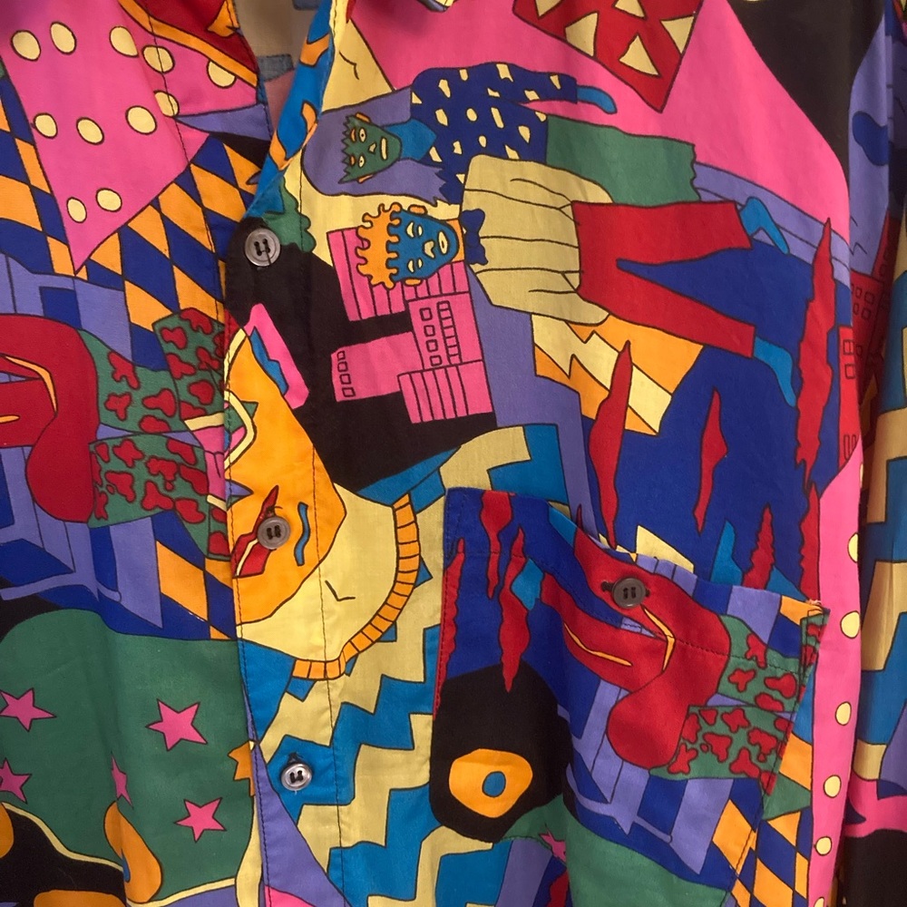Vintage 80’s Esprit Pop Art Novelty Faces Colorful New Wave Shirt Size L Rare - Picture 7 of 11